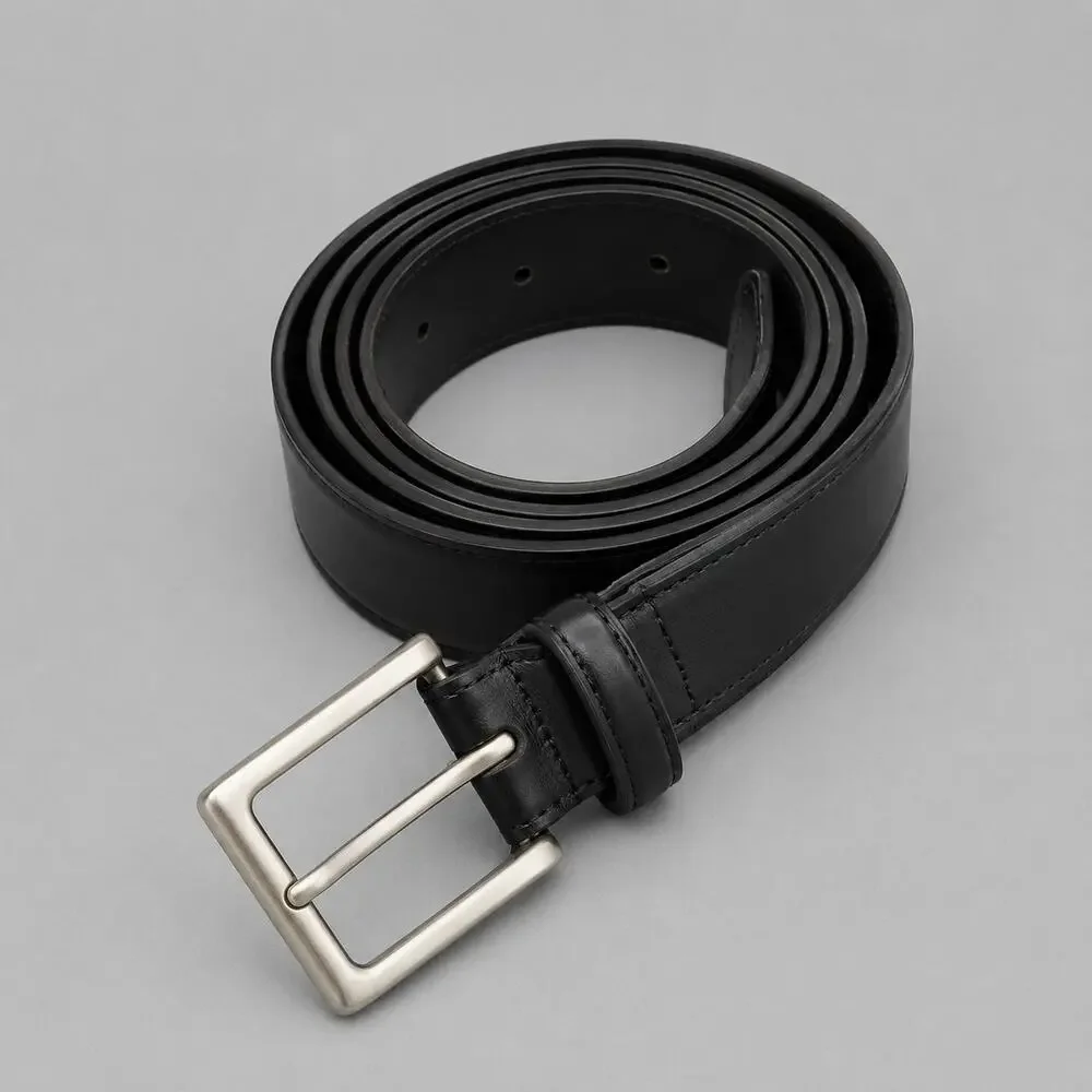Men’s Black Italian Leather Belt Size 42 Silver Tone Buckle Classic